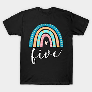 Kids Five Year Old Rainbow 5Th Birthday For Girls 5 Bday T-Shirt